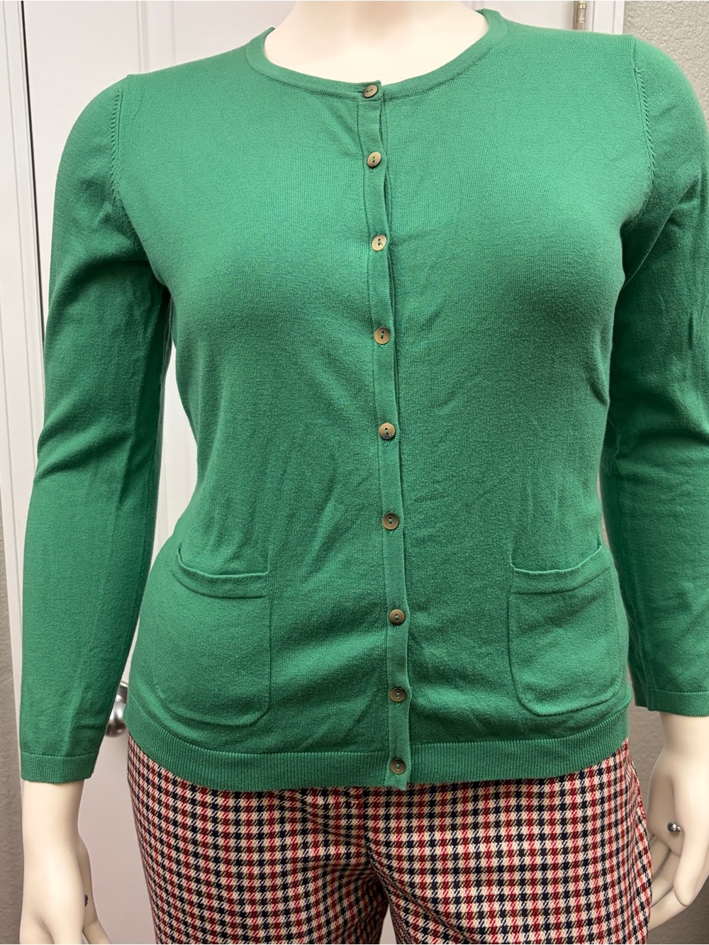 Boden Emerald Green Button-Front Pocket Cardigan